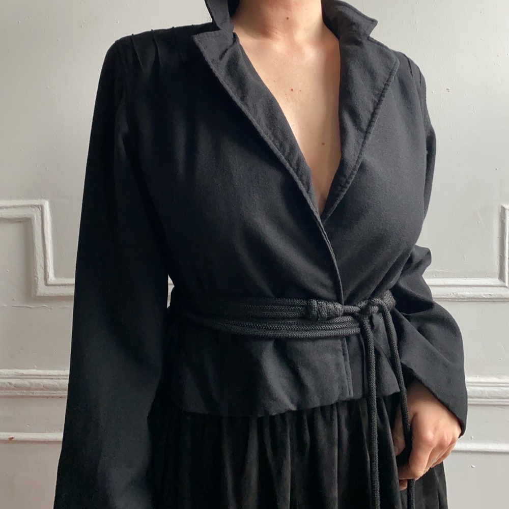 vintage 80s black cropped wool blazer with belt